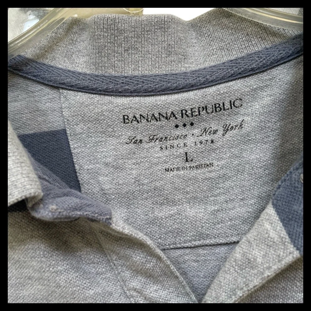 Banana Republic Mens Polo Shirt Striped Gray Blue Yellow Short Sleeve